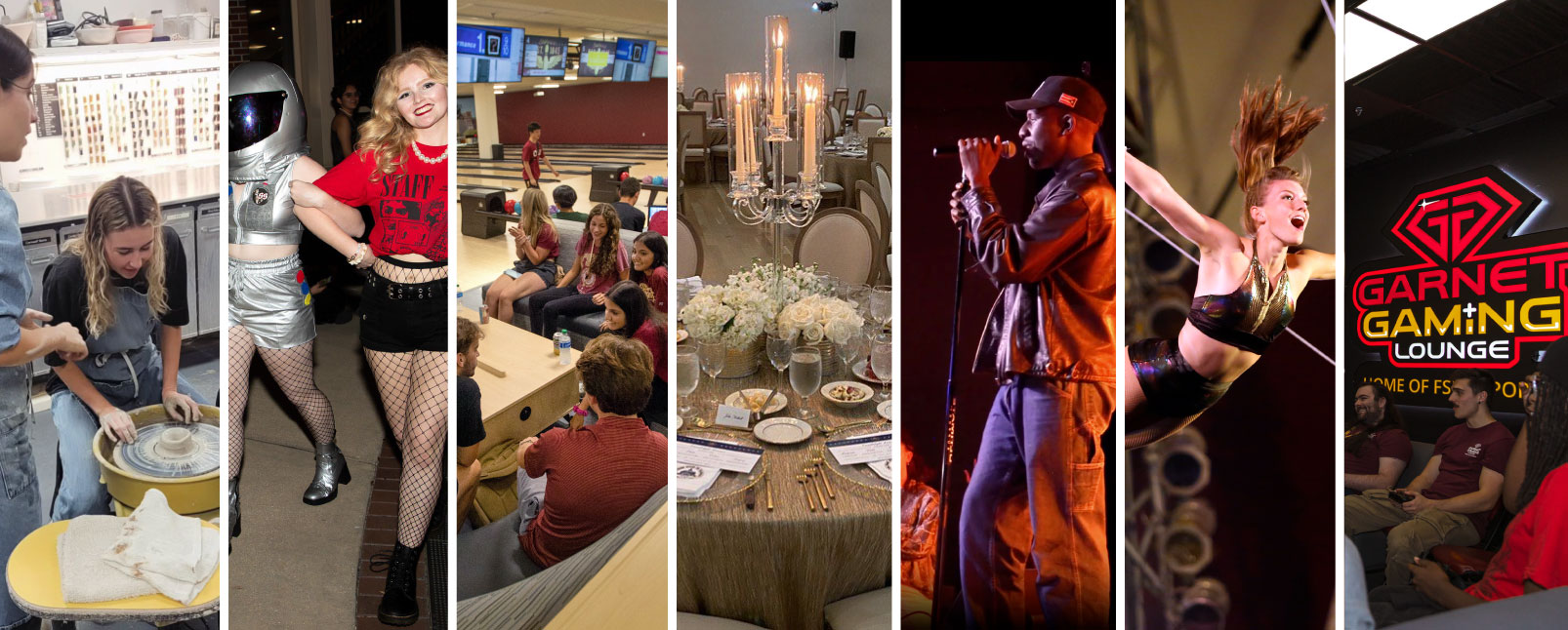 Collage of images with students doing different union activities