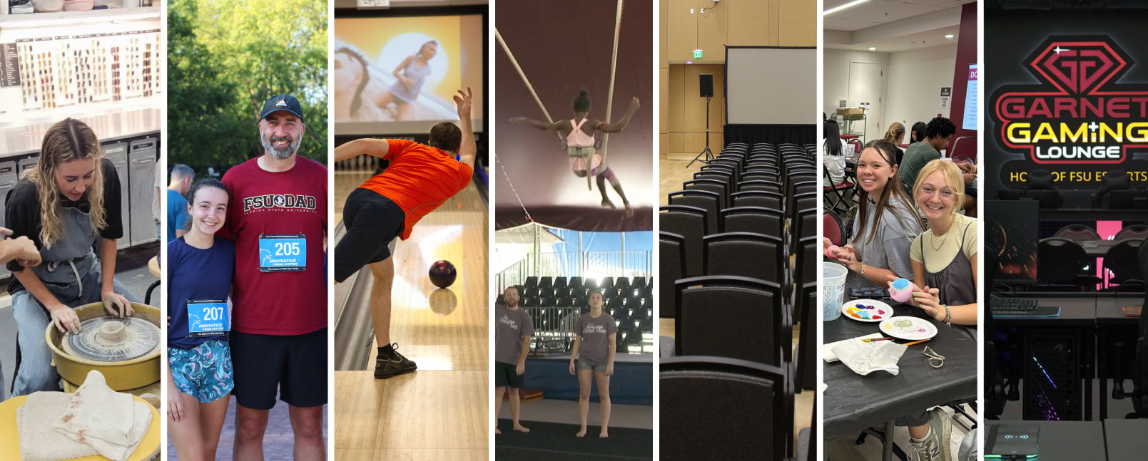 Collage of photos showing different events and spaces in the Union areas.